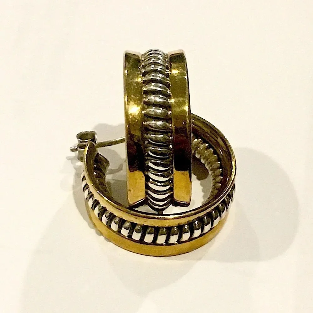 SILPADA Sterling Silver 925 Two Tone Hoop Earrings P0382 - Picture 3 of 16